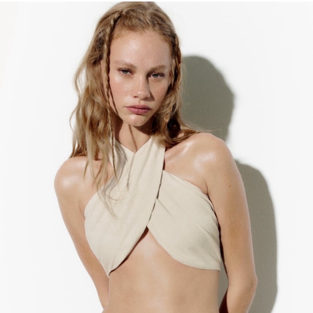 Zara Linen Blenf Halter Top XS